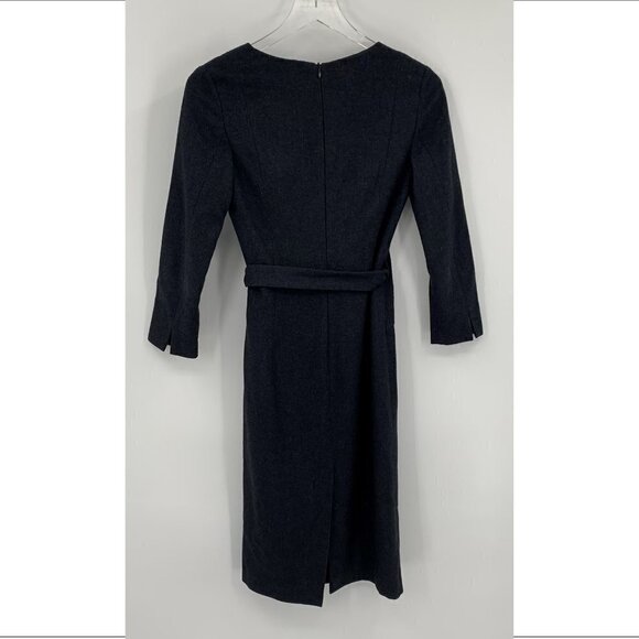 AJ Armani Jeans navy blue shift dress attached belt tweed lined zipper 4 - Picture 3 of 4